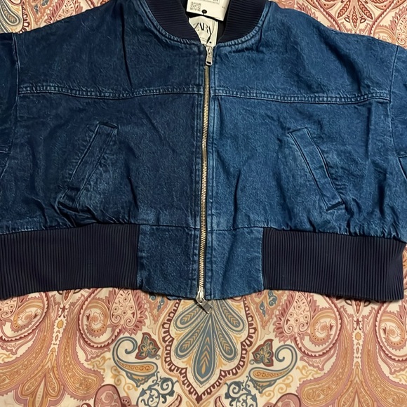 NWT Zara cropped mixed denim bomber jacket size XS - Picture 7 of 14